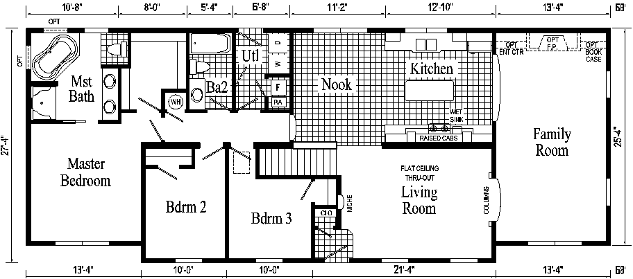 Oakland Model HR108-A Ranch Home - Floor Plan